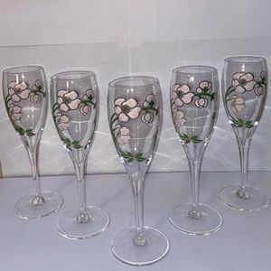 Perrier-Jouët Art Nouveau French Hand Painted Floral Champagne Flutes - Set 5